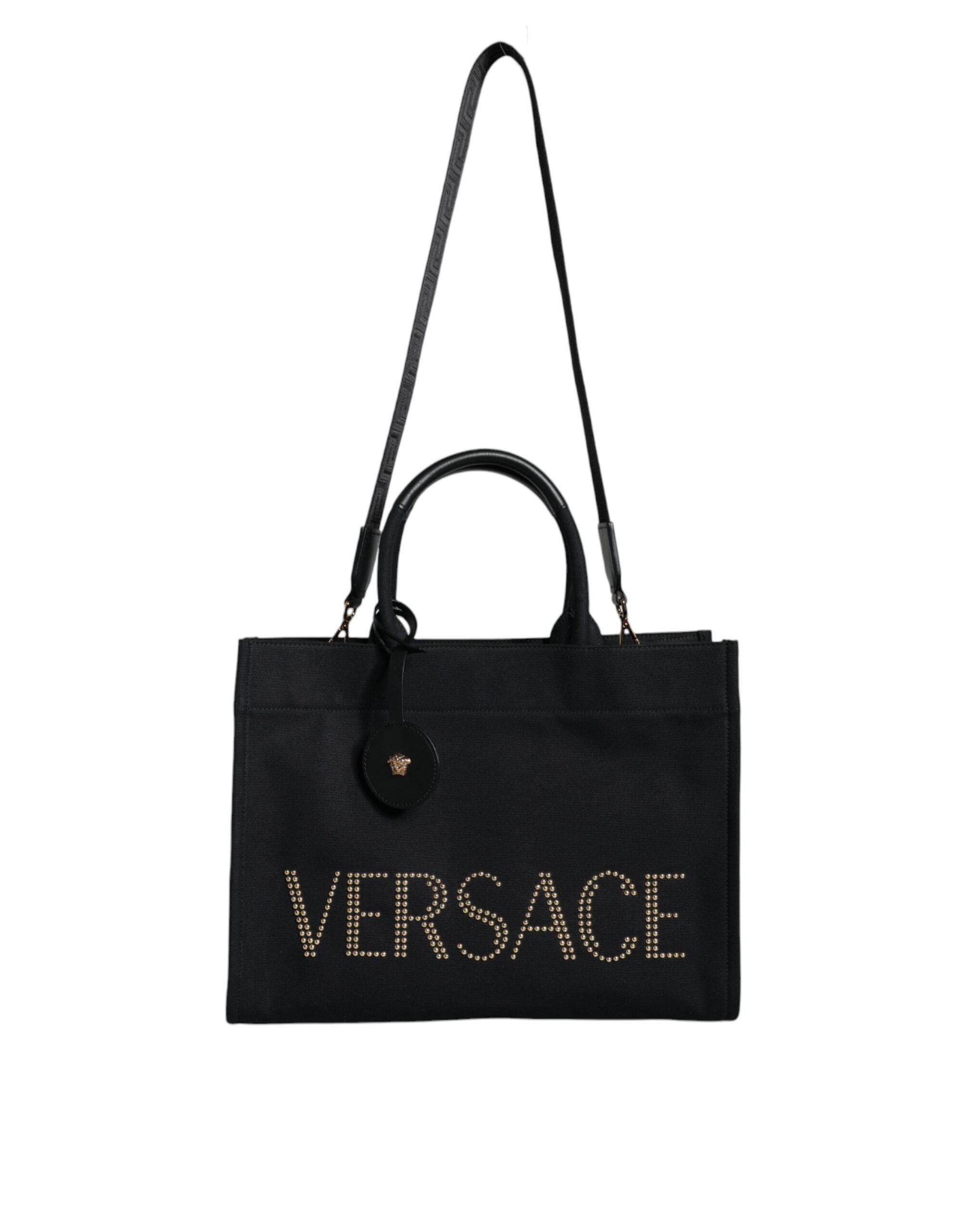Versace Siyah Üst Saplı Kanvas Deri Logolu Çapraz Askılı Tote Çanta
